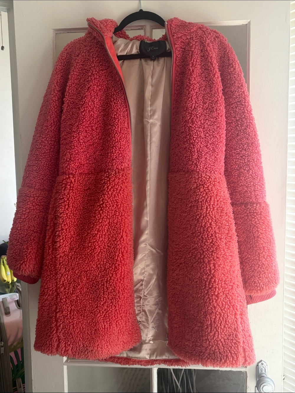 J. Crew Coral/Pink Sherpa Teddy Coat Size S Super Cozy Fully Lined